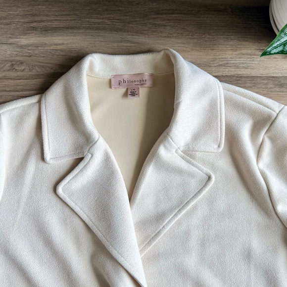 Philosophy Ivory Faux Leather Notch Lapel Collar Longline Coat – Size L - Picture 5 of 14